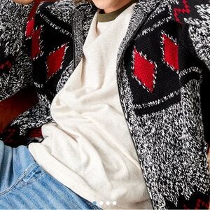 🆕 AMERICAN EAGLE Heather Gray Cotton Blend Fair Isle Zip-Up Cardigan L